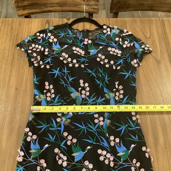 Anthropologie blue black bird embroidered shortsleeve VONE Rylee midi Dress 8 - Picture 4 of 12